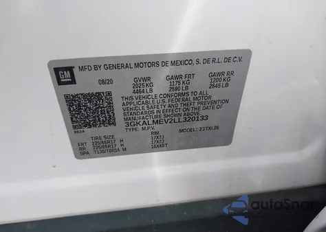 2020 GMC Terrain Fwd Sle from USA, damaged, VIN 3GKALMEV2LL320133